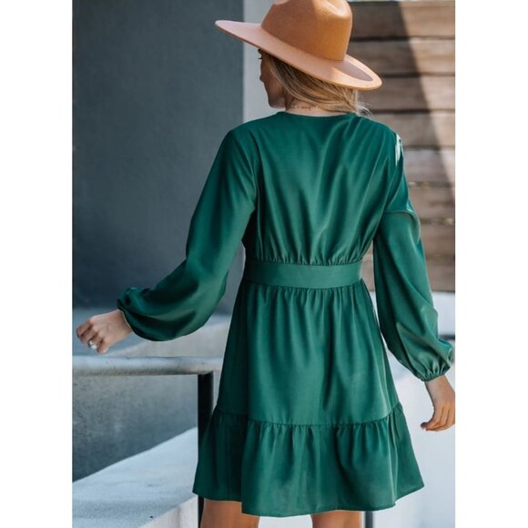 Cupshe XS Emerald Button Mini Dress Long Sleeve NWT - Picture 3 of 15
